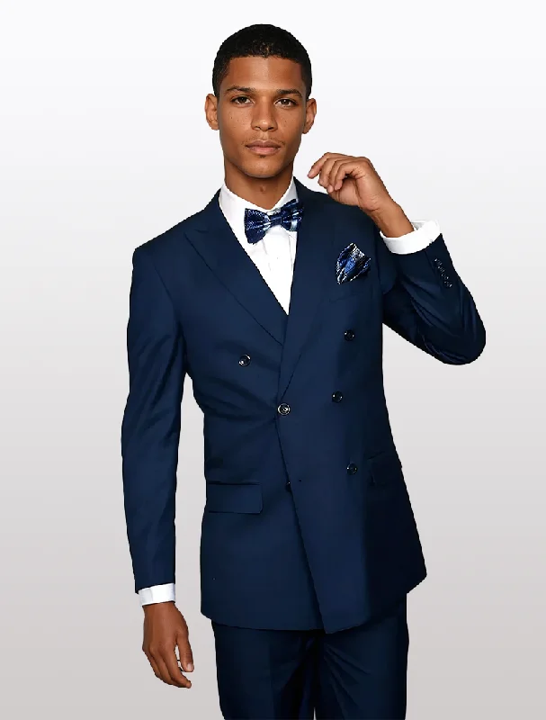 Statement Men's Sapphire Blue 100% Wool Double Breasted Suit