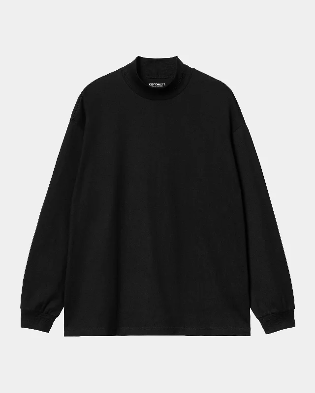 Men's Shirts with Tab CollarsScript Mockneck Long Sleeve T-Shirt | Black