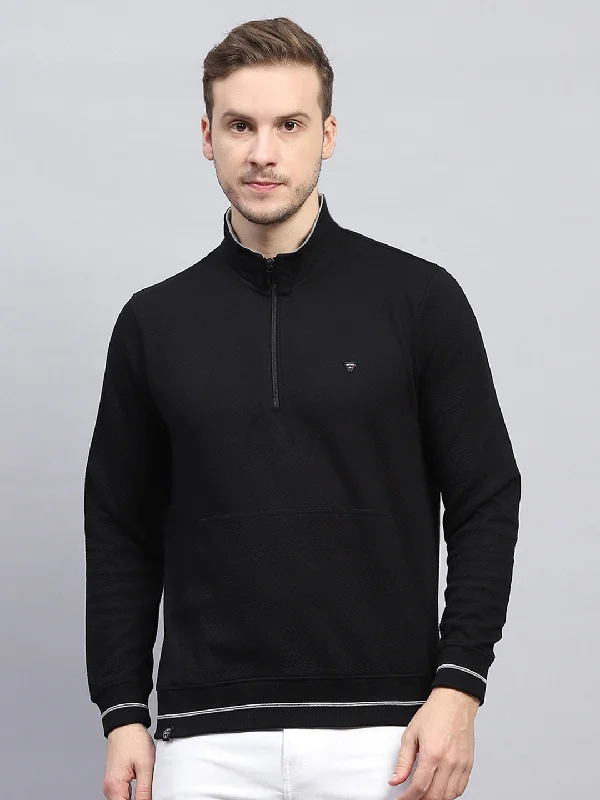 Men's Performance Shirts for SportsMen Black Self Design Mock Neck Full Sleeve Winter T-Shirt