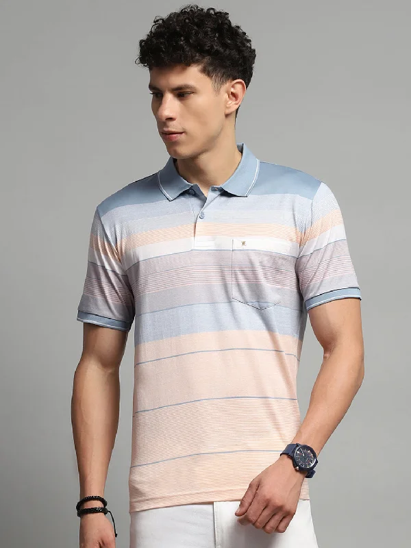 Men's Shirts with Bow TiesMen Blue Stripe Collar Half Sleeve T-Shirt