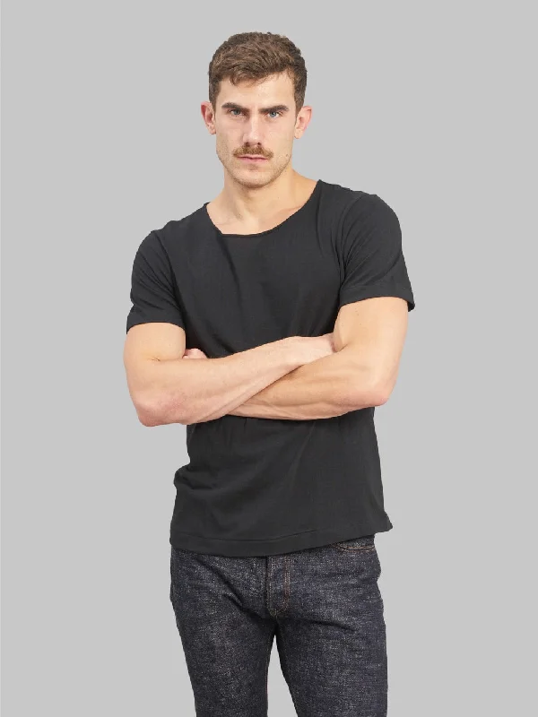 Men's Three-Quarter Sleeved TopsMerz b. Schwanen 114 1920s 5.5oz Loopwheeled Classic Fit T-Shirt Deep Black