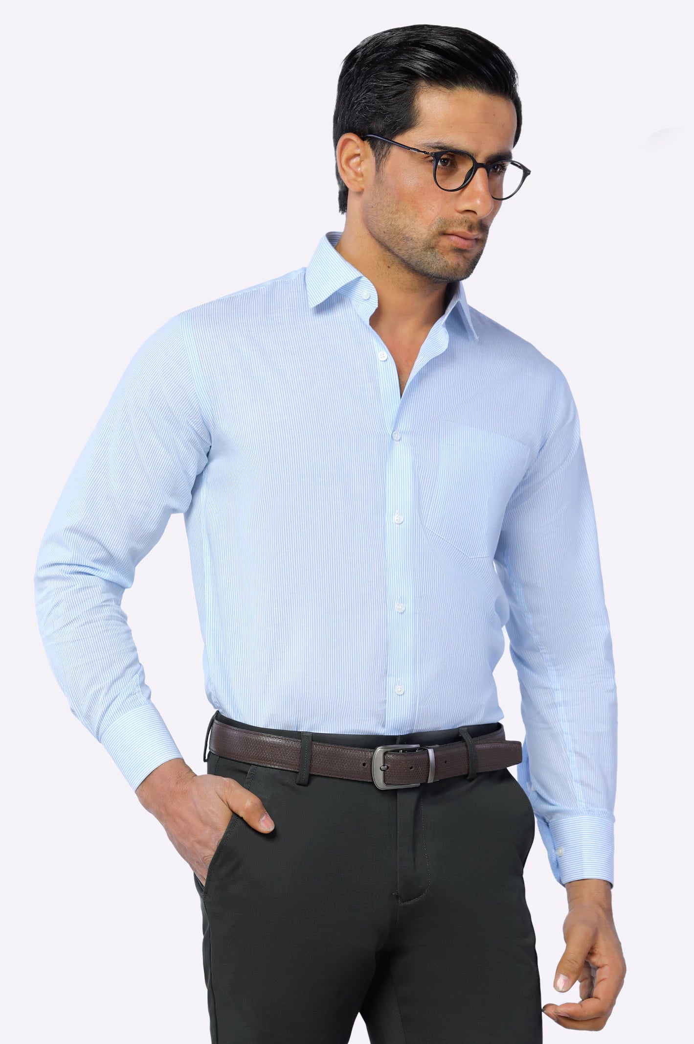 Men's Golf Shirts for On-Course StyleBlue Pencil Stripe Formal Shirt