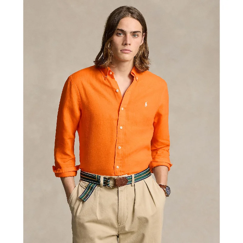 Men's Striped Long-Sleeve Shirts for a Maritime FeelPolo Ralph Lauren - Linen S hirt - Bright Signal Orange