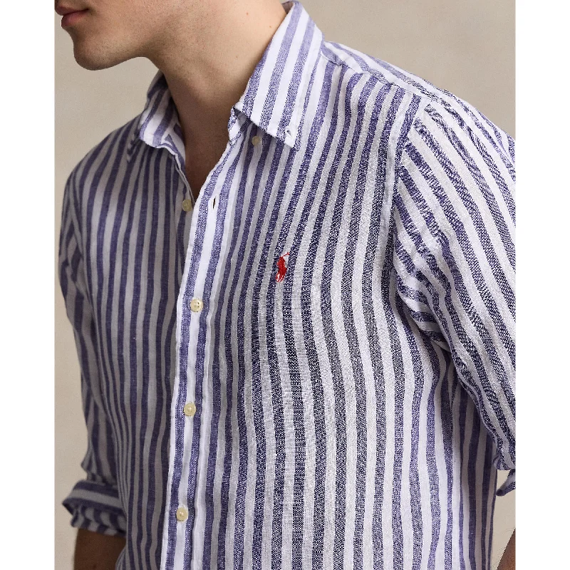 Men's Breathable Shirts for Warm ClimatesPolo Ralph Lauren - Linen Shirt - Stripe - Blue & White
