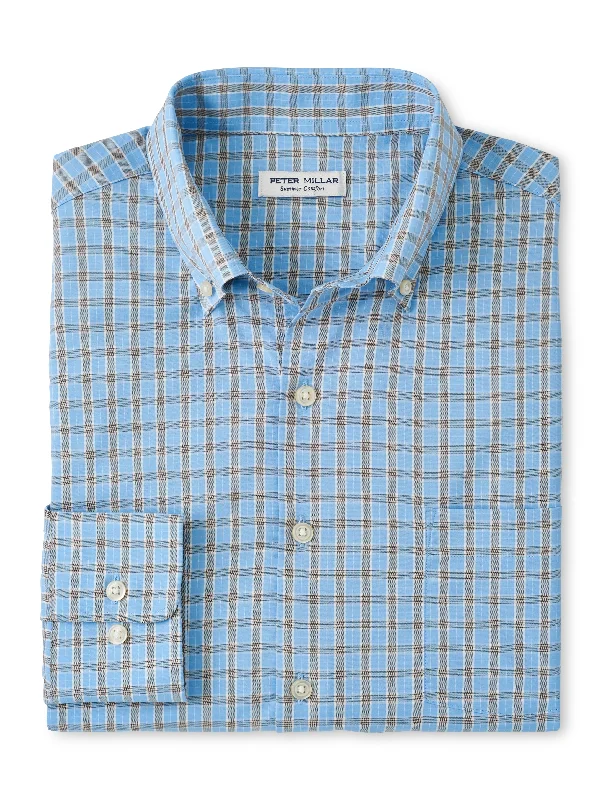 Men's Checked Short-Sleeve Shirts for Summer FunPeter Millar Rivers Performance Twill Sport Shirt in Cottage Blue