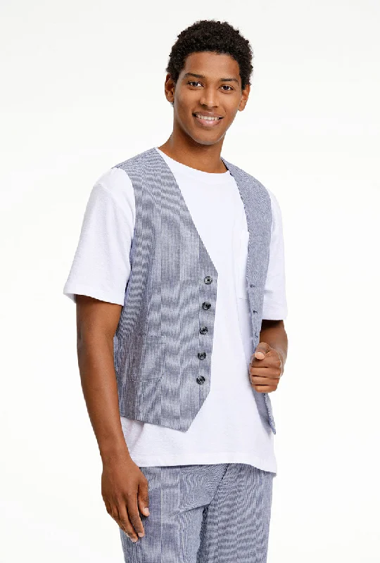 Men's Coats with Breathable FabricLINDBERGH STRIPED LINEN WAISTCOAT